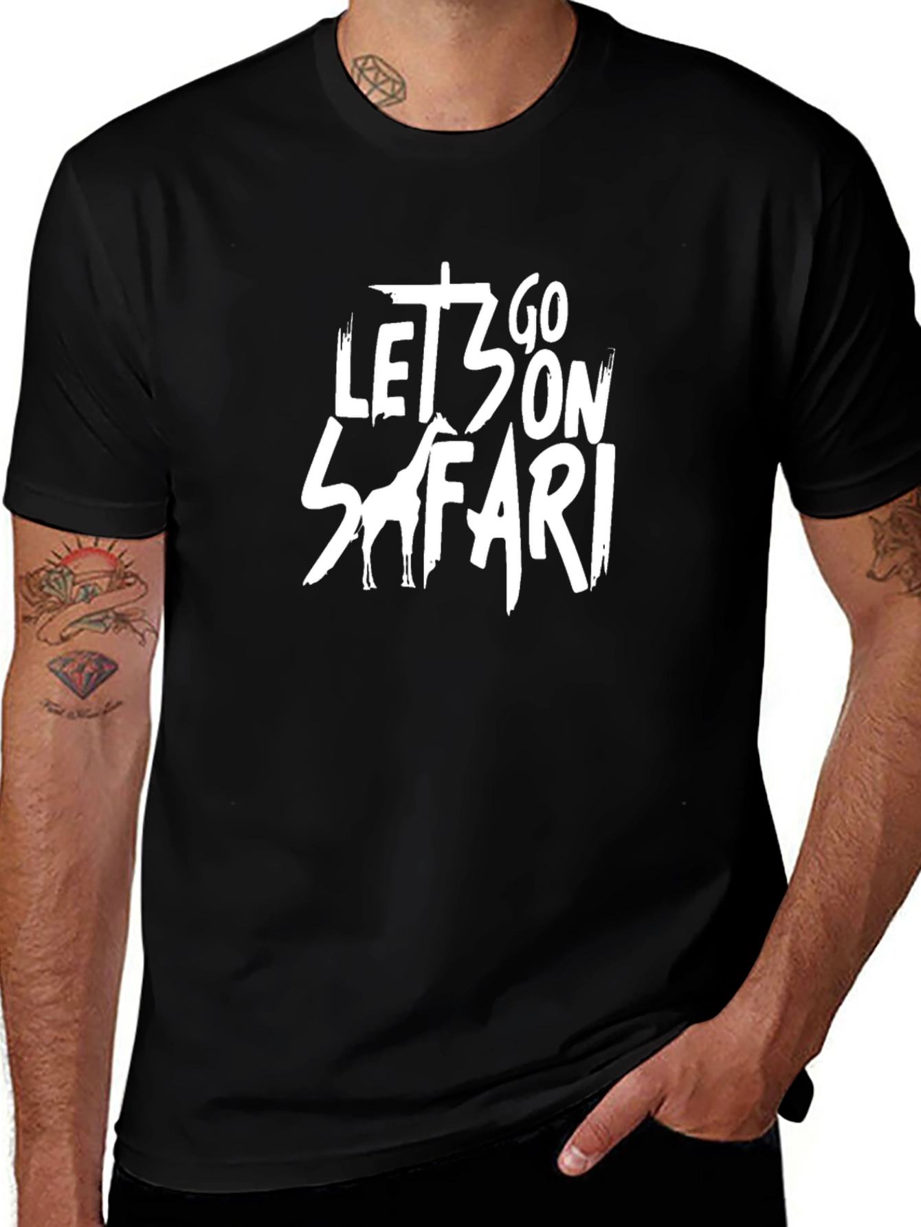 Lets Go on Safari Mens Black Graphic Tee