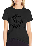 Surfer Wave Graphic Black T-Shirt