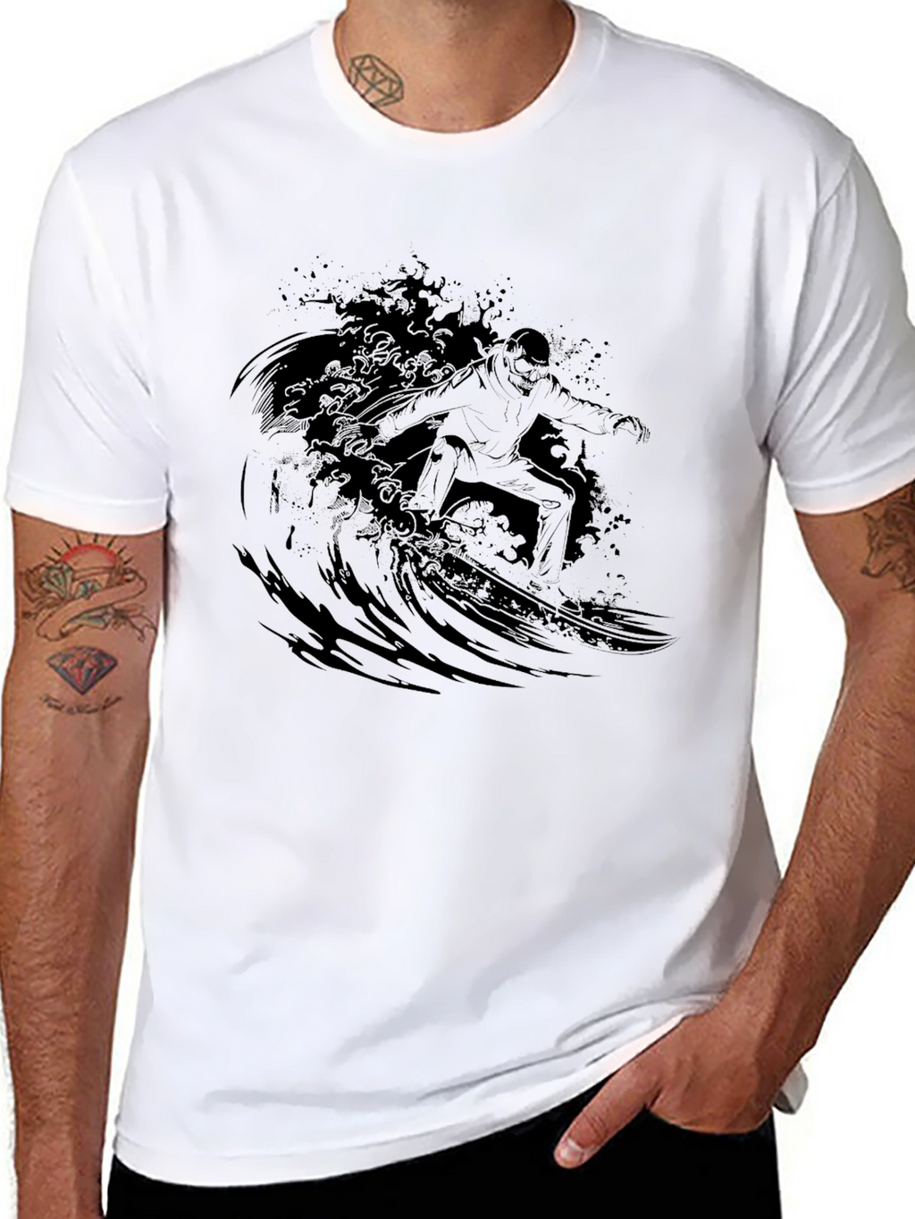 Surfer Wave Graphic Black T-Shirt