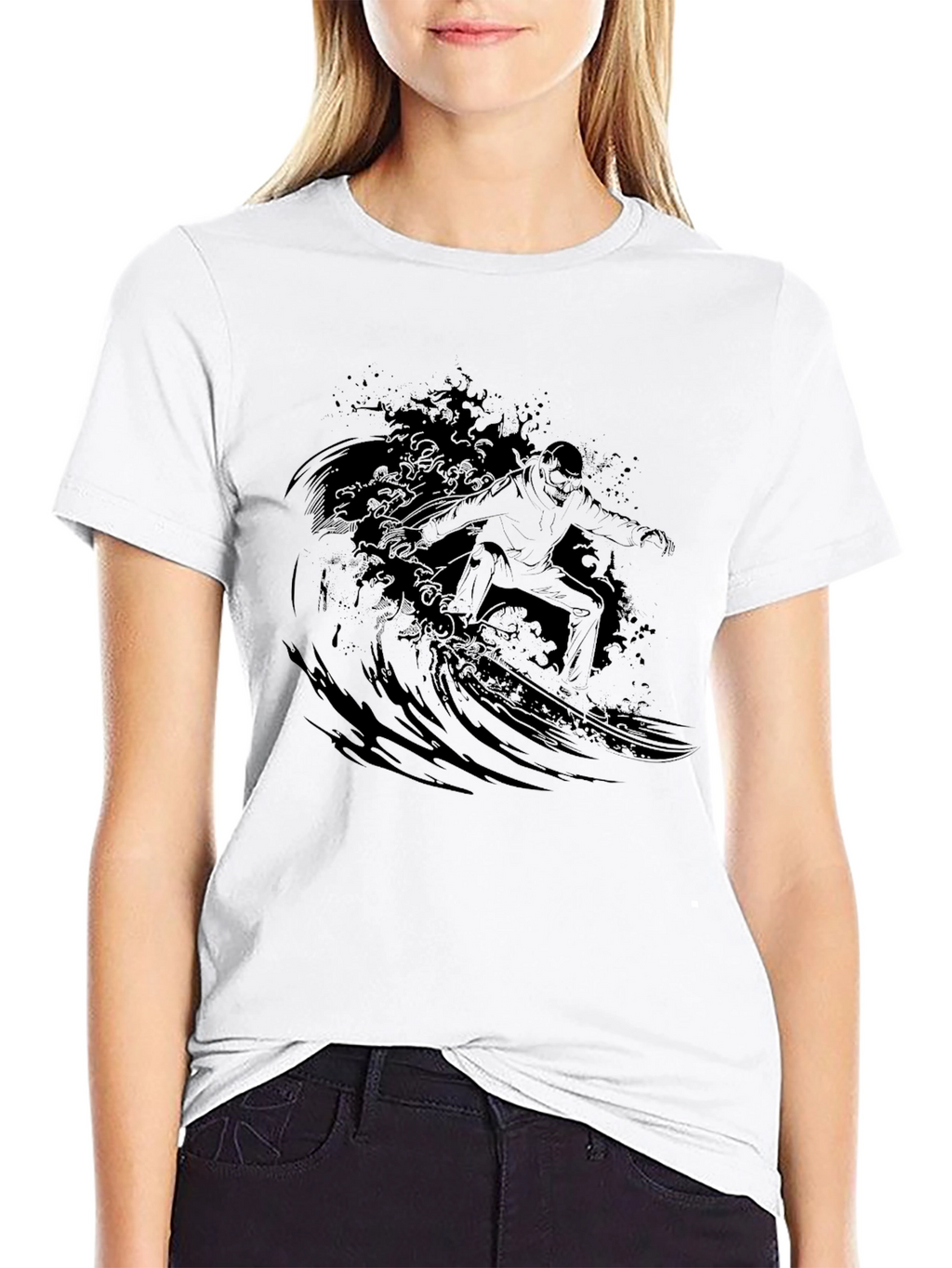 Surfer Wave Graphic Black T-Shirt