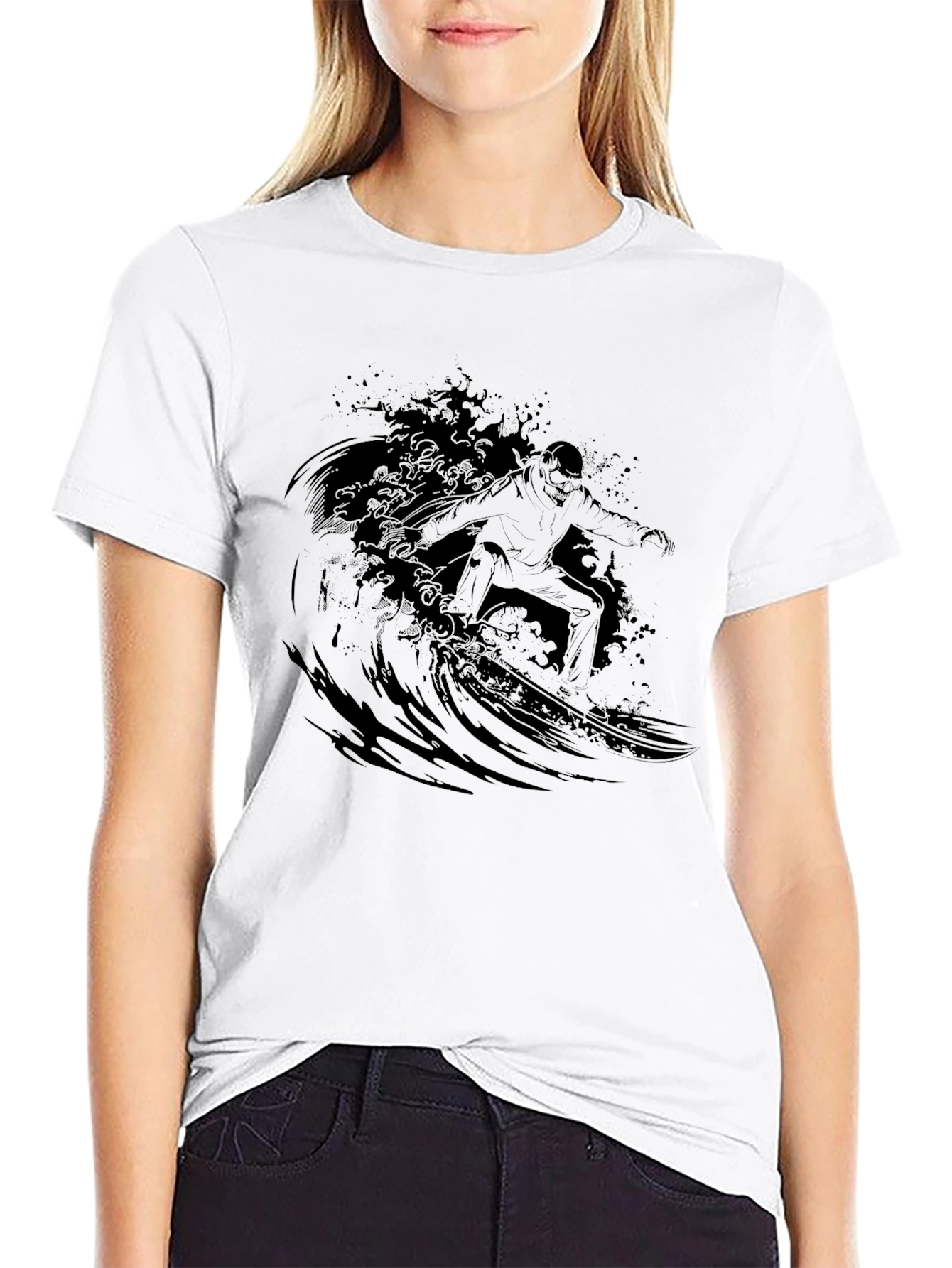 Surfer Wave Graphic Black T-Shirt