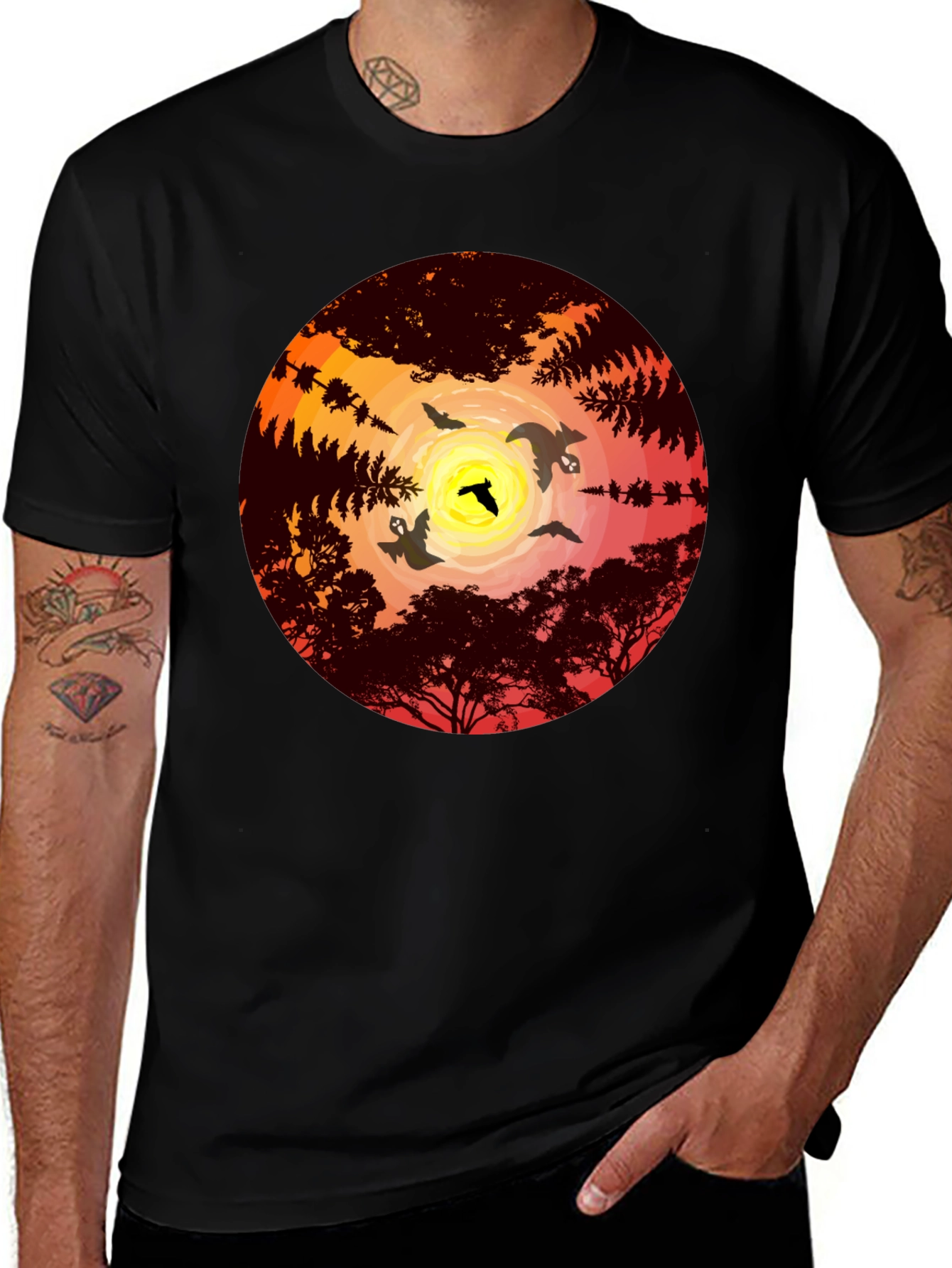 Sunset Bats Graphic Tee - Mens Black T-Shirt