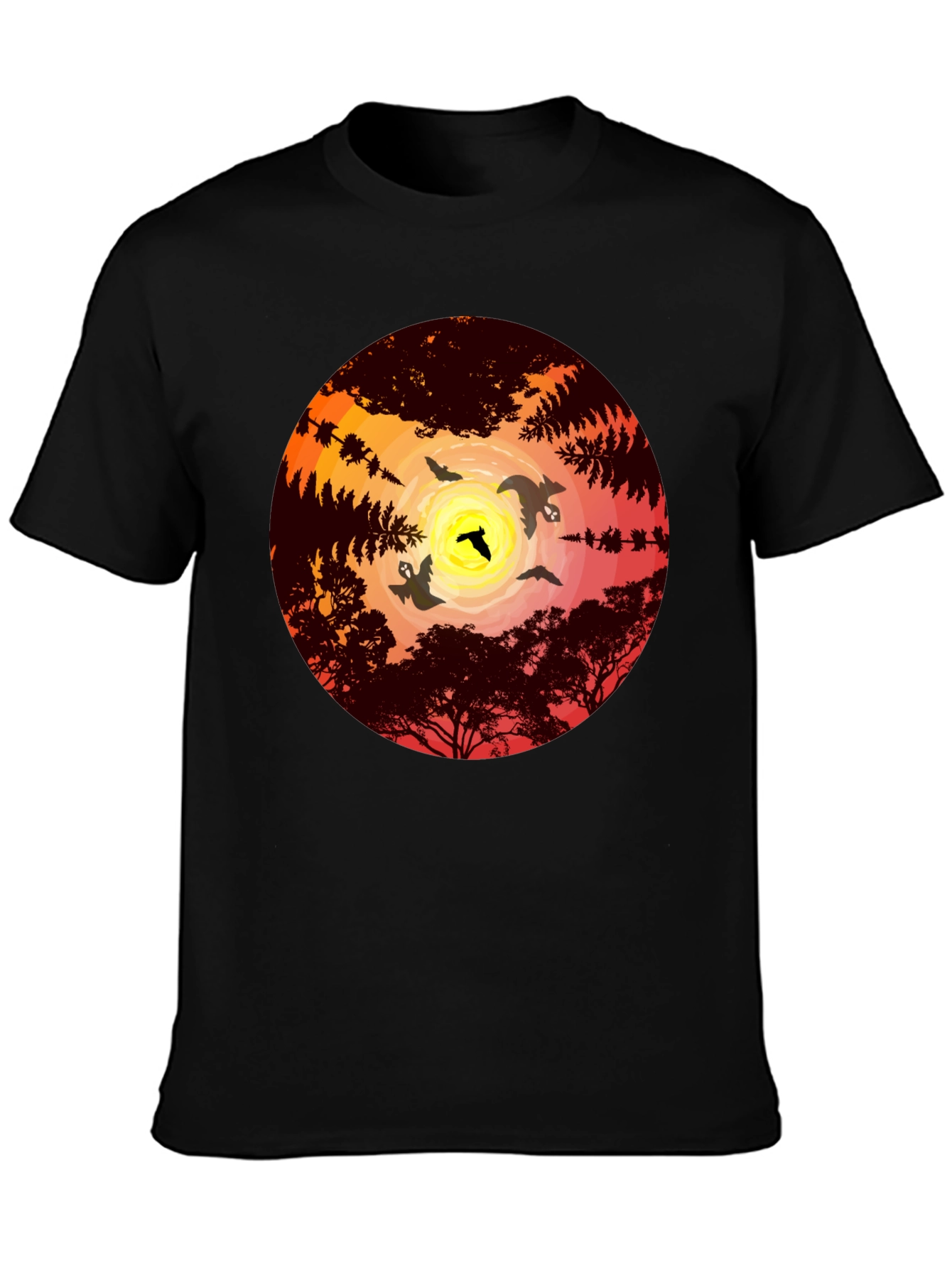 Sunset Bats Graphic Tee - Mens Black T-Shirt