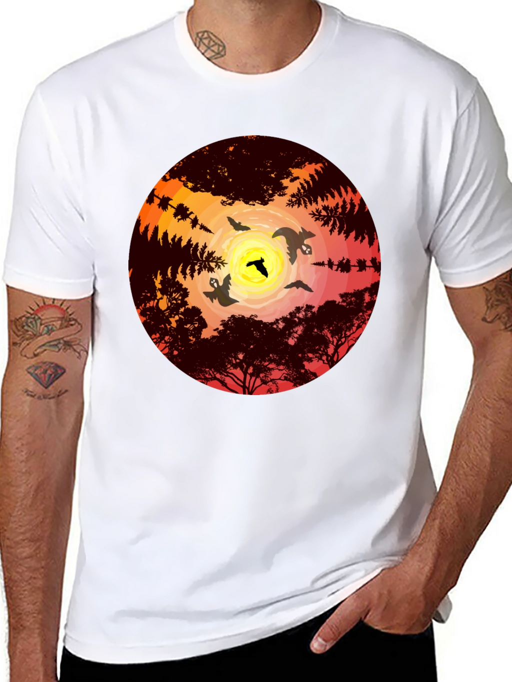 Sunset Bats Graphic Tee - Mens Black T-Shirt