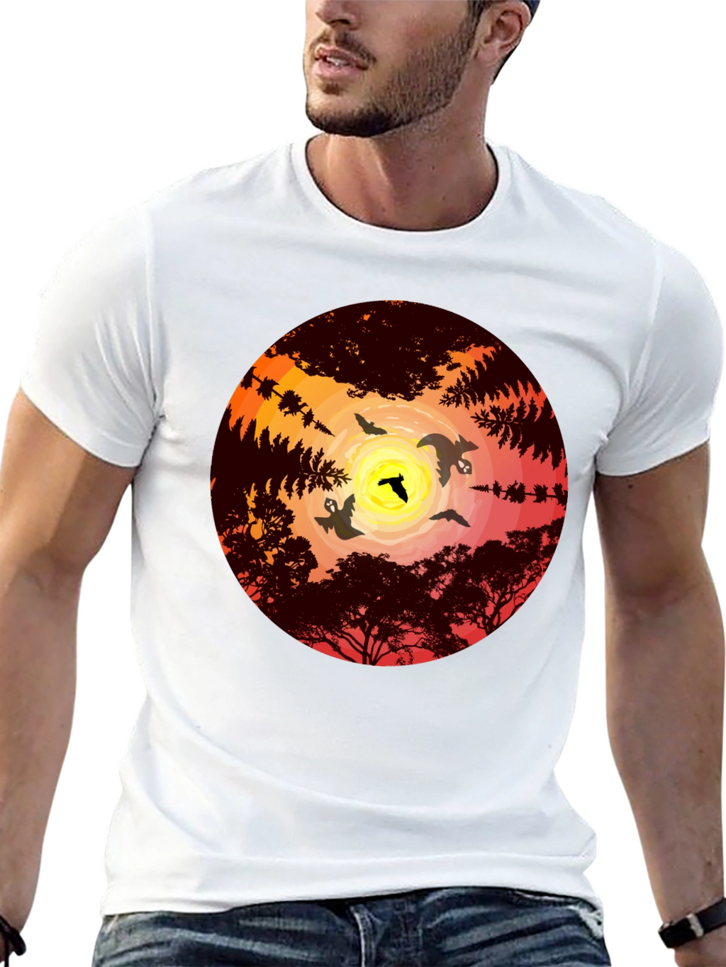 Sunset Bats Graphic Tee - Mens Black T-Shirt
