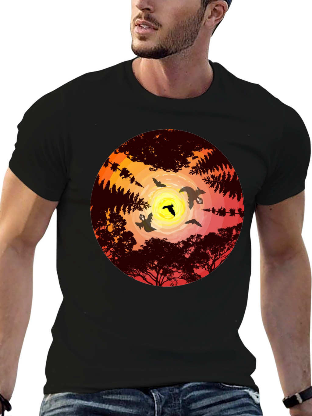 Sunset Bats Graphic Tee - Mens Black T-Shirt