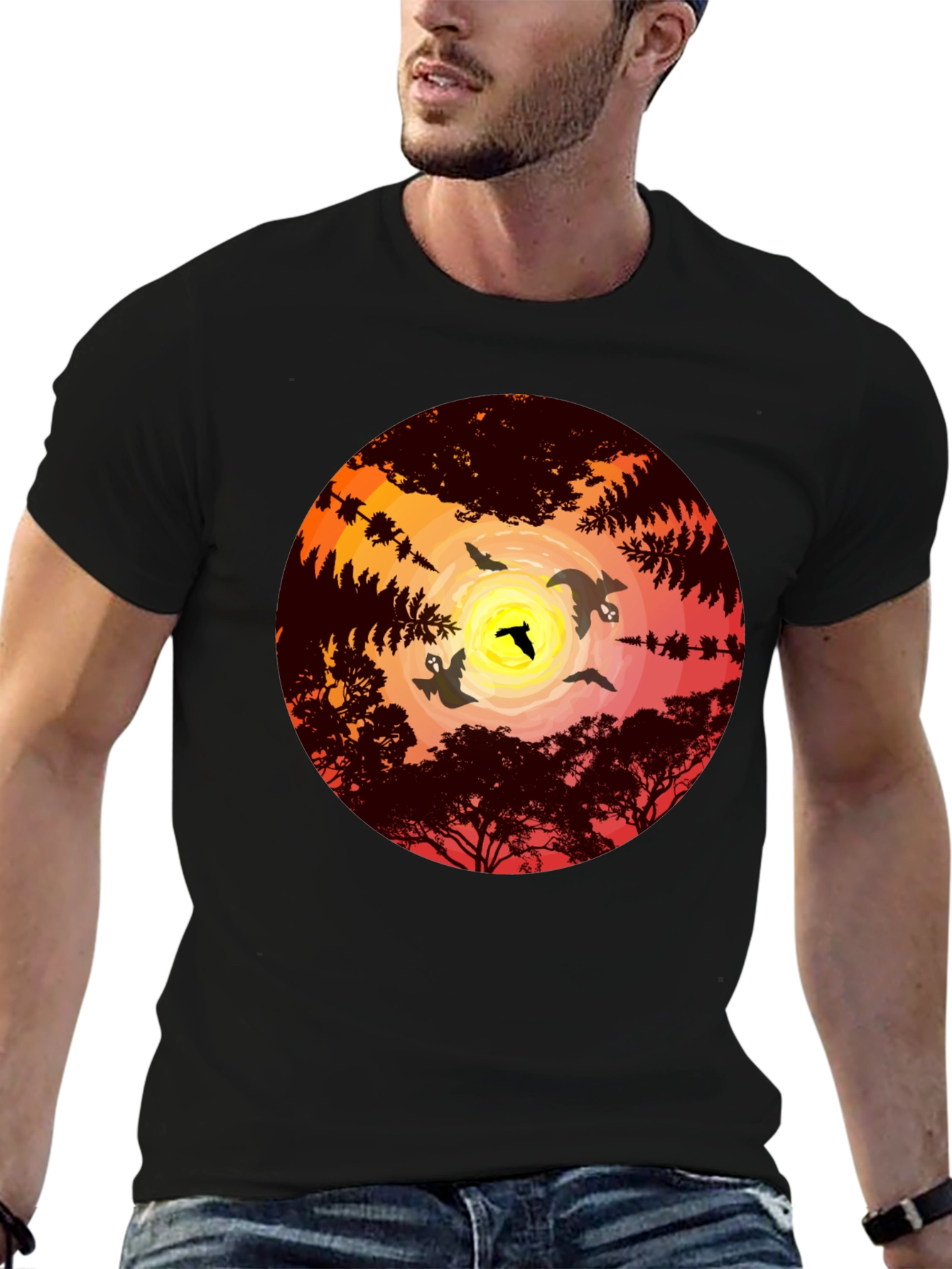 Sunset Bats Graphic Tee - Mens Black T-Shirt