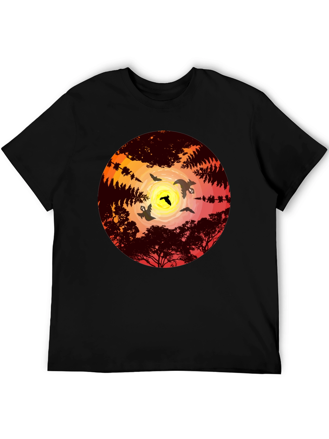 Sunset Bats Graphic Tee - Mens Black T-Shirt