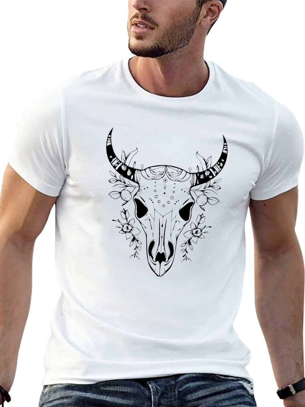 Skull & Floral Graphic Black T-Shirt