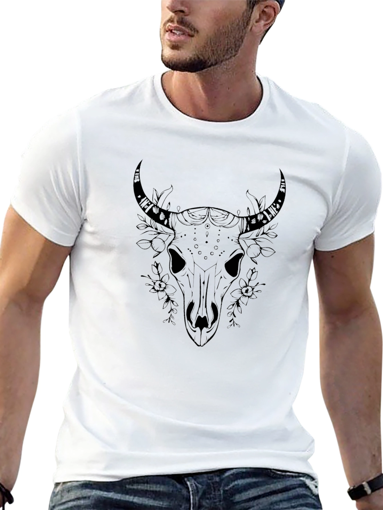 Skull & Floral Graphic Black T-Shirt