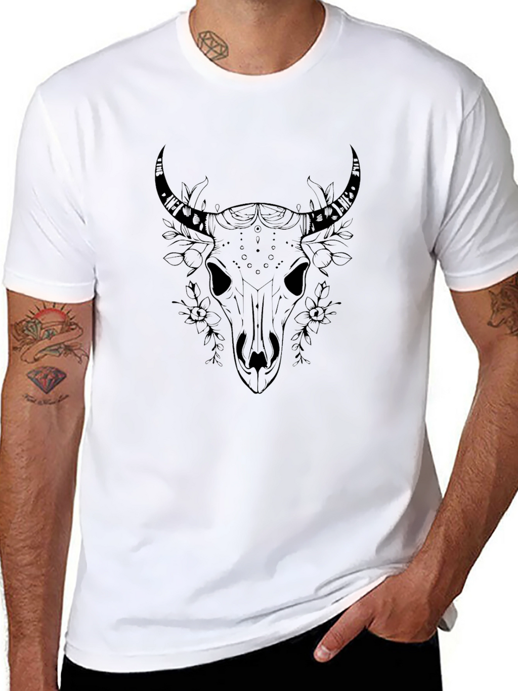 Skull & Floral Graphic Black T-Shirt