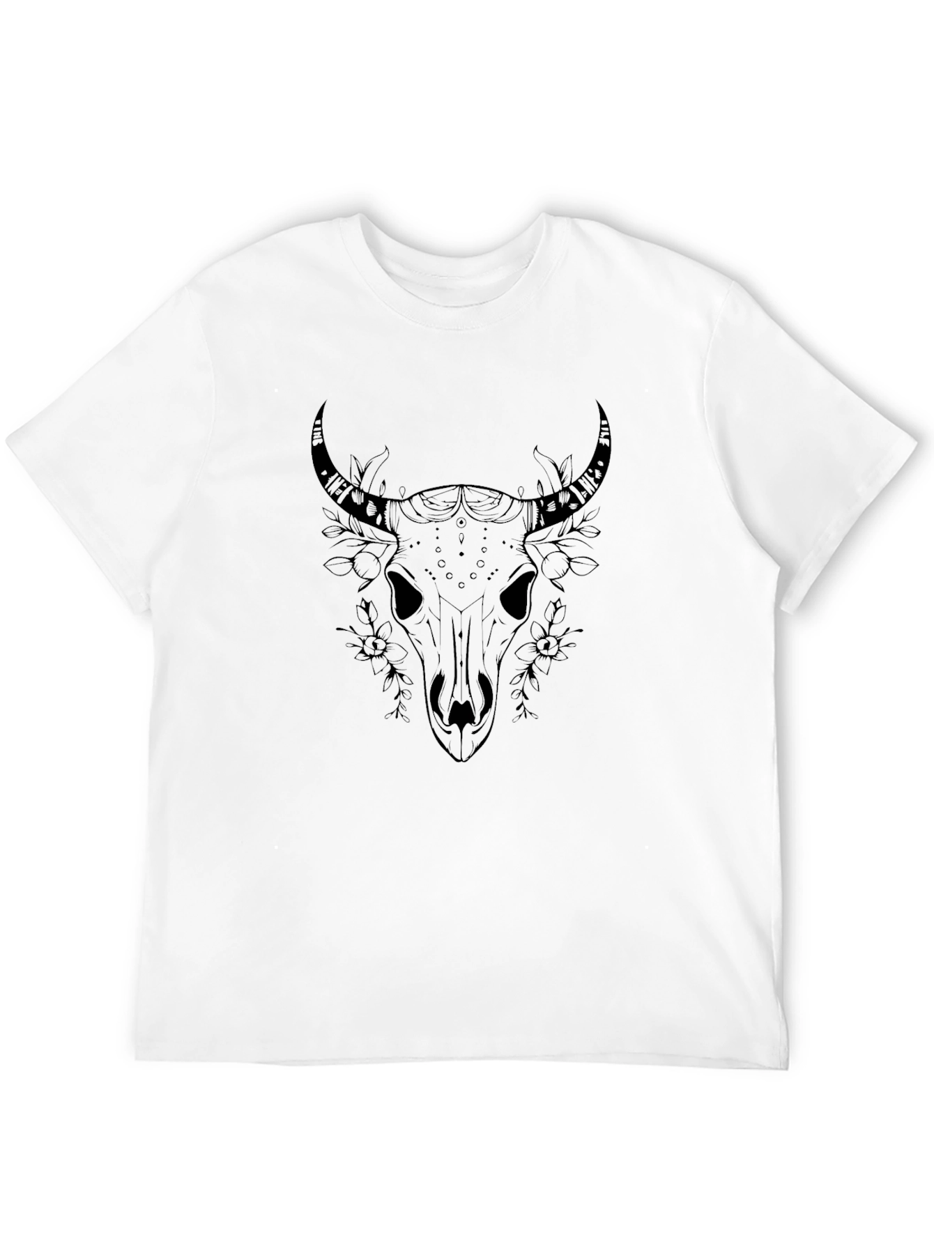 Skull & Floral Graphic Black T-Shirt