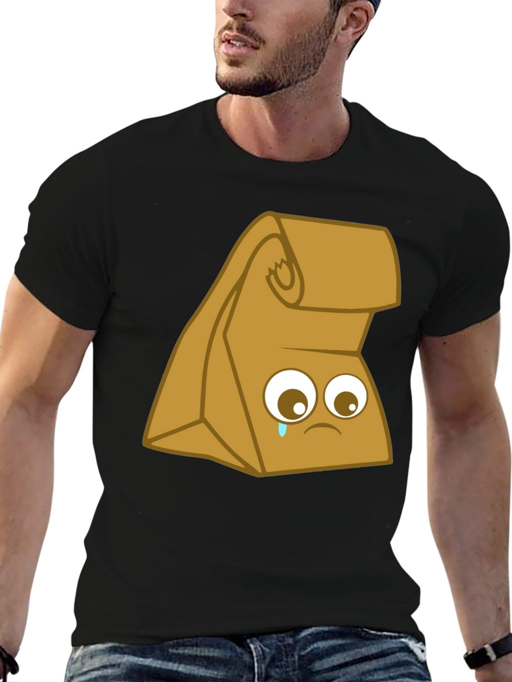 Sad Lunch Bag Graphic T-Shirt - Black Cotton Tee
