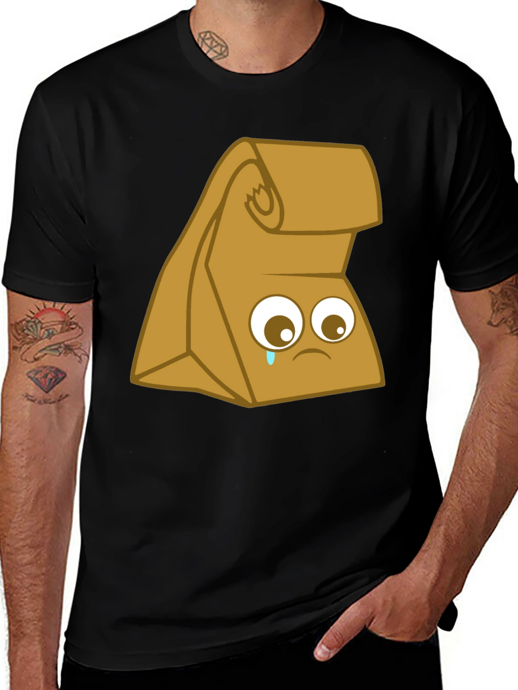Sad Lunch Bag Graphic T-Shirt - Black Cotton Tee