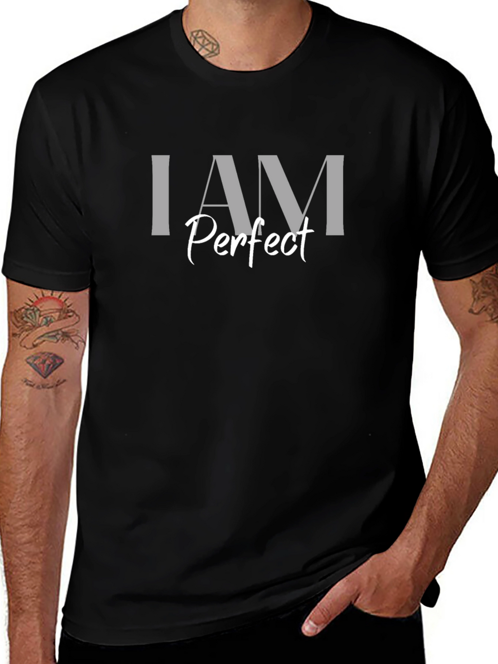 I AM Perfect - Mens Black Cotton T-Shirt