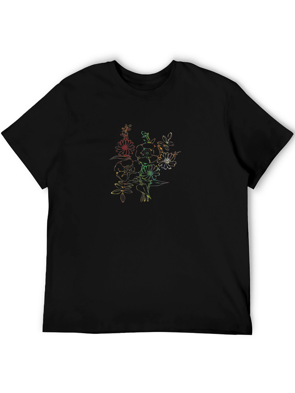Rainbow Floral Print Black T-Shirt