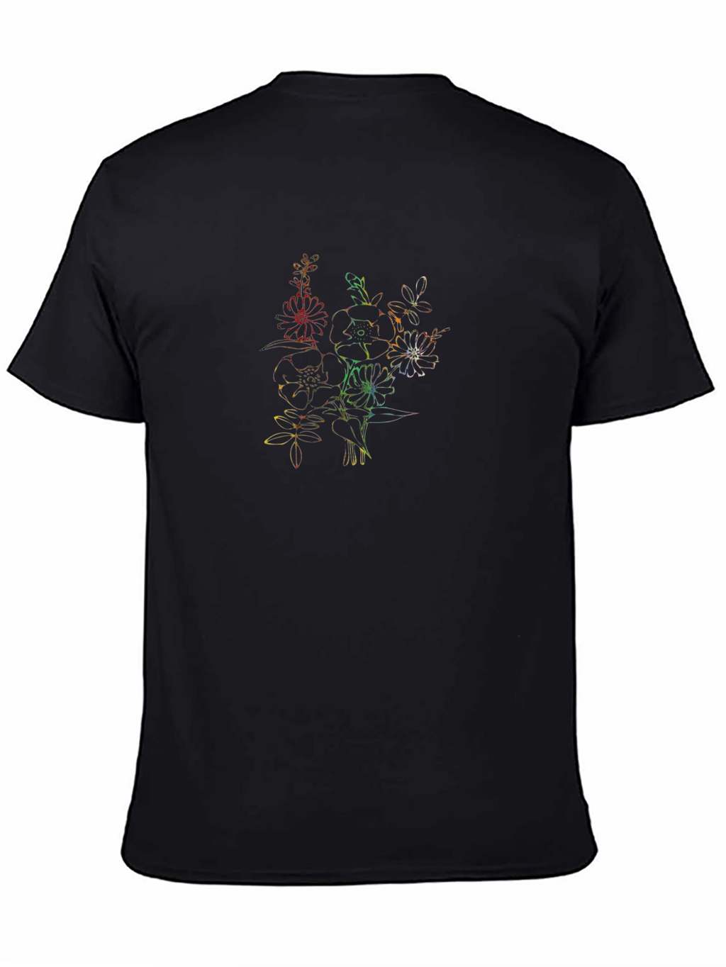 Rainbow Floral Print Black T-Shirt