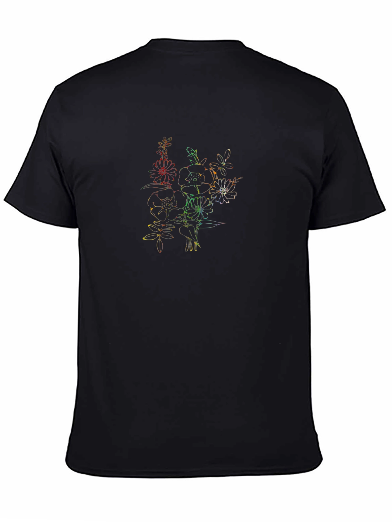 Rainbow Floral Print Black T-Shirt