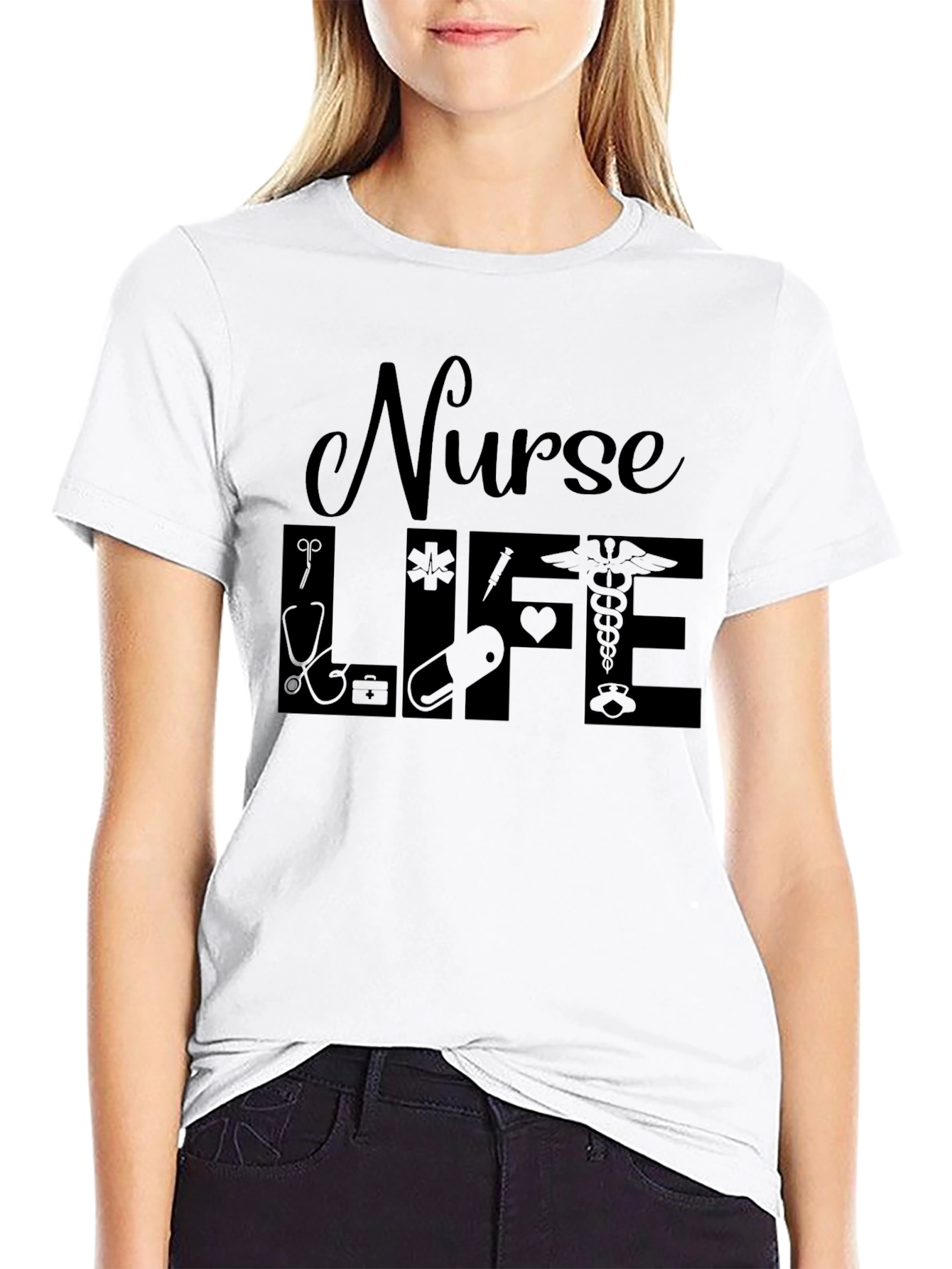 Nurse Life Graphic T-Shirt - Black Crew Neck