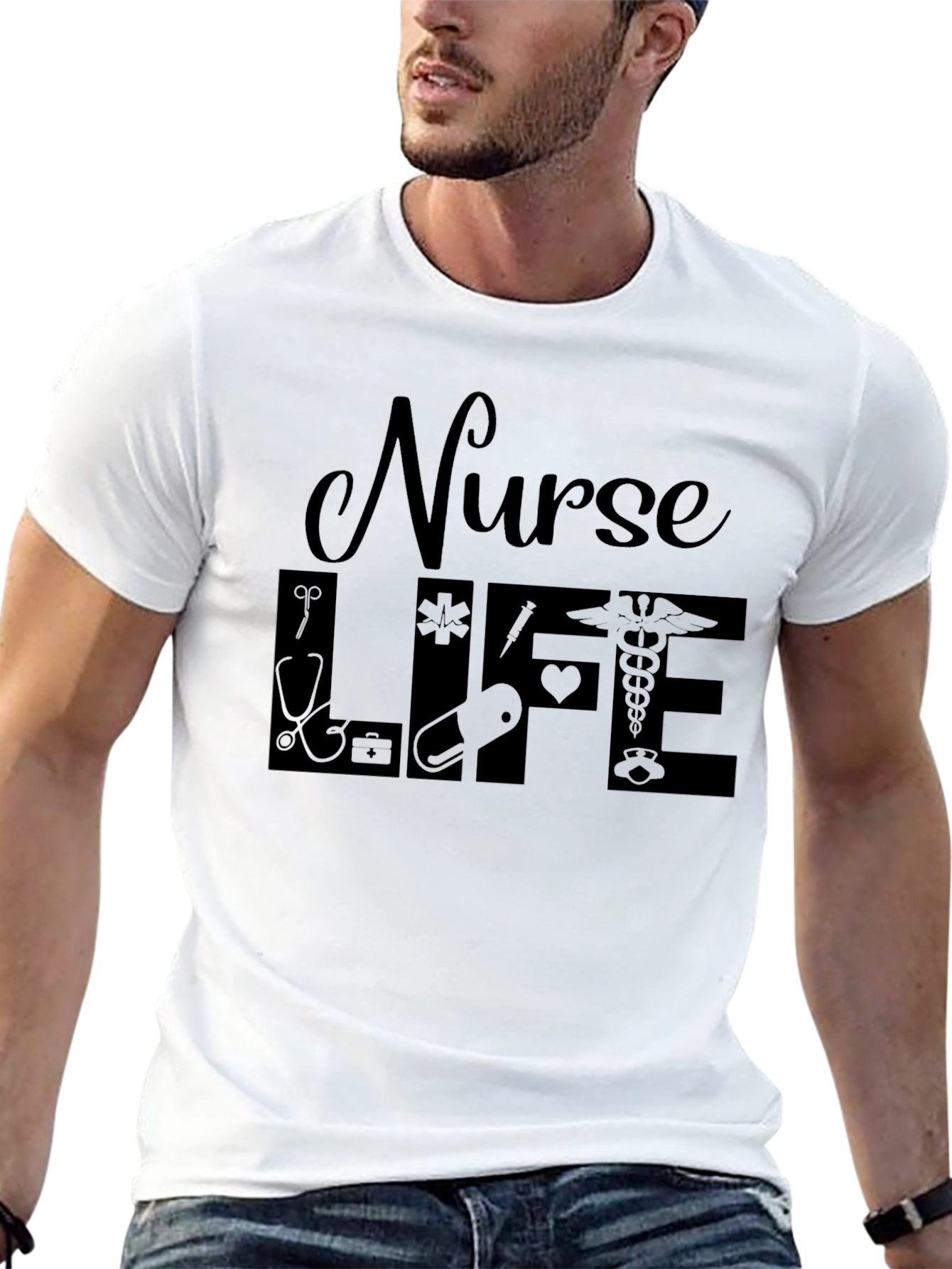 Nurse Life Graphic T-Shirt - Black Crew Neck