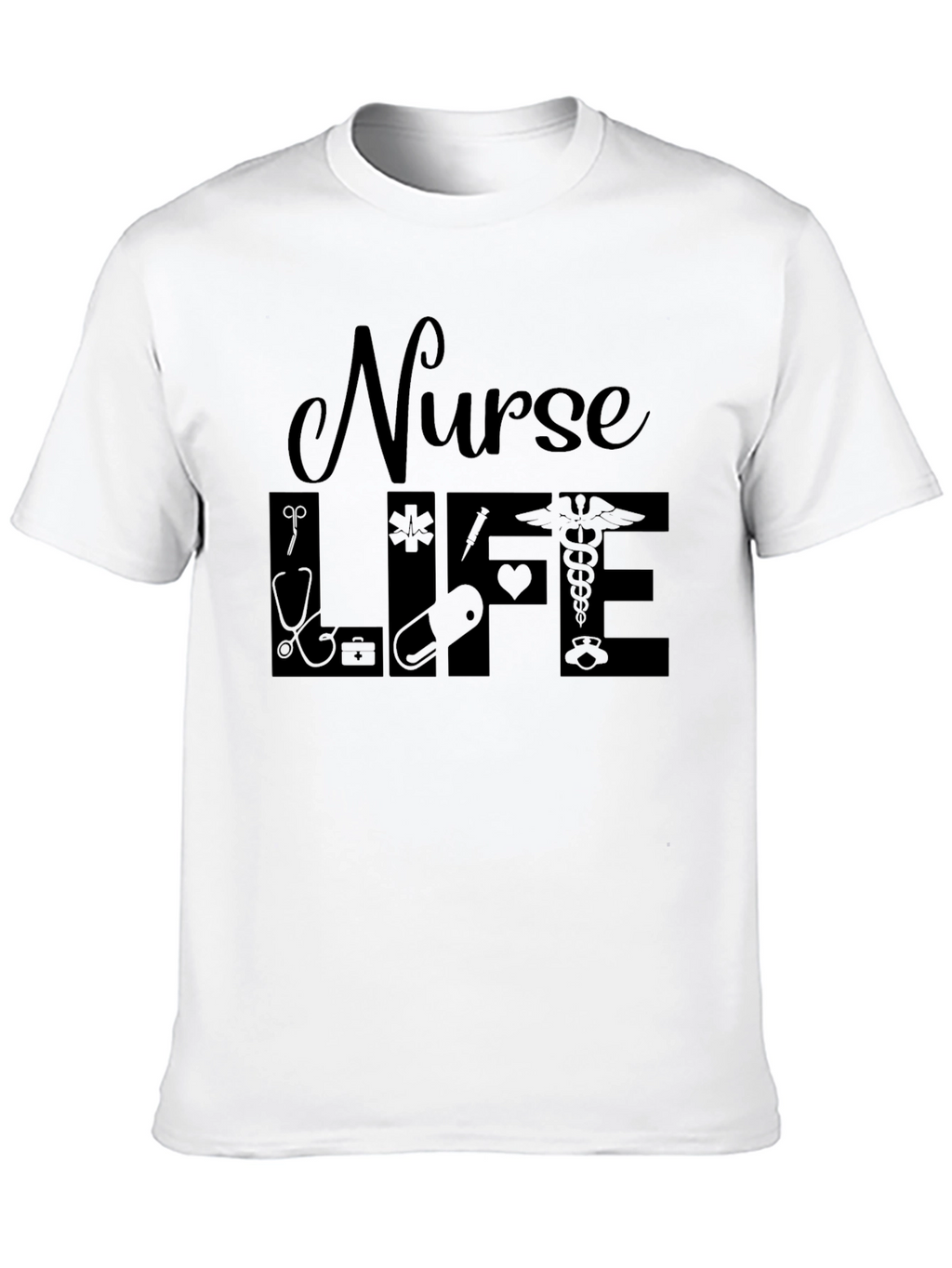 Nurse Life Graphic T-Shirt - Black Crew Neck