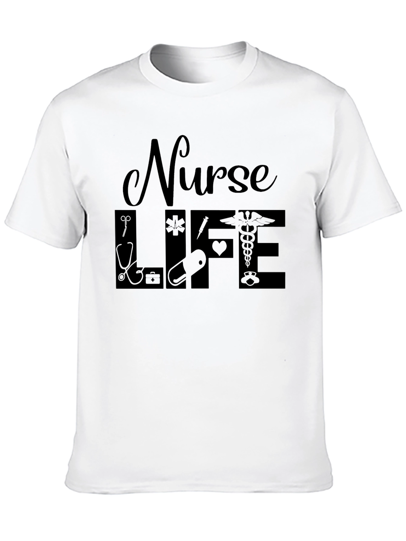 Nurse Life Graphic T-Shirt - Black Crew Neck