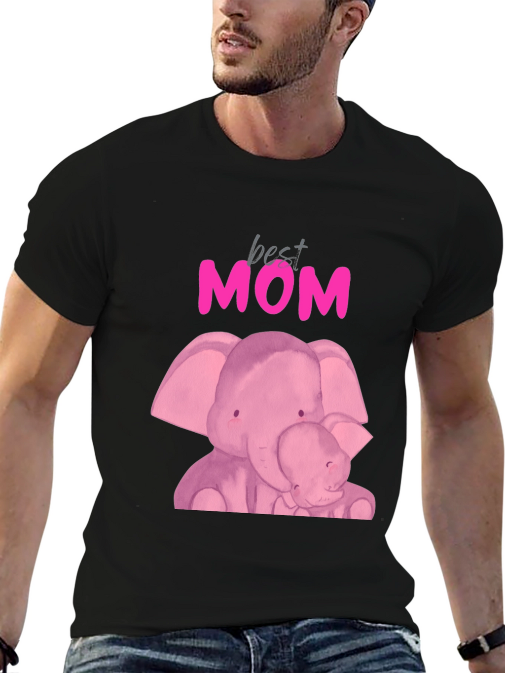 Best Mom Elephant Graphic Tee - Black