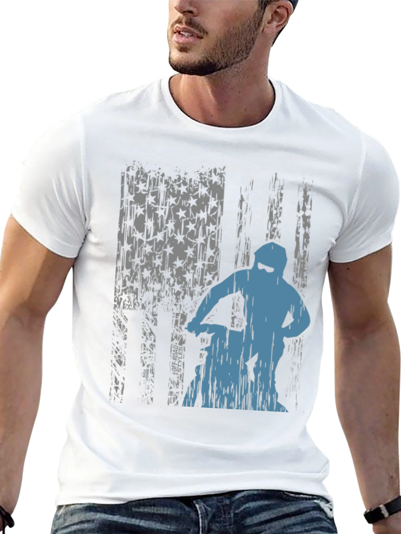 Off-Road Rider Graphic Tee - Distressed American Flag