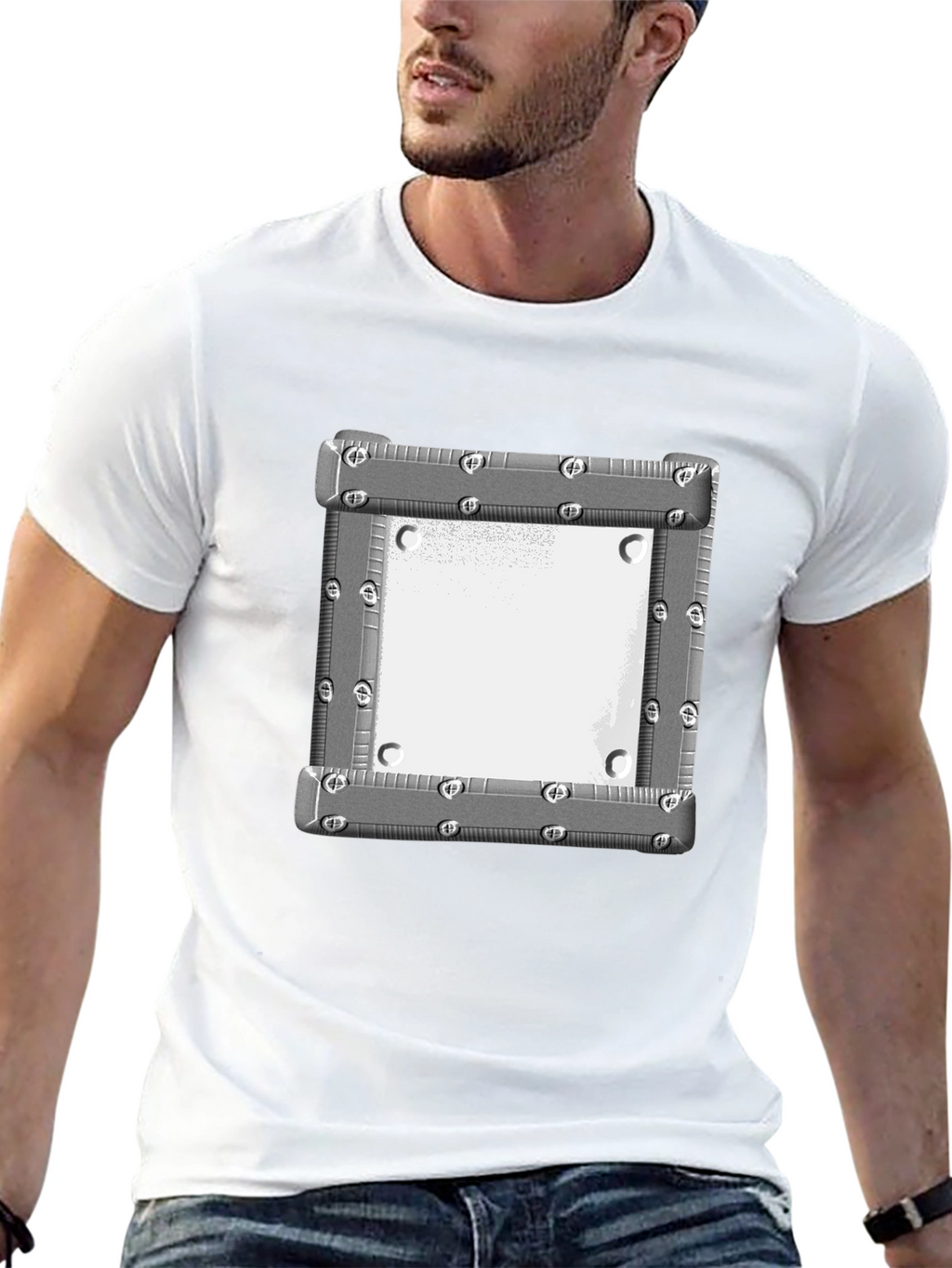 Black Tee with Metallic Square Graphic