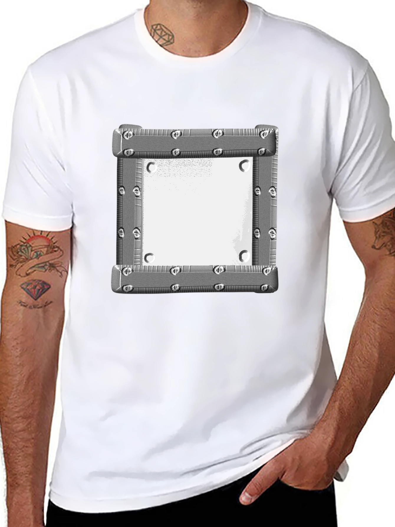 Black Tee with Metallic Square Graphic