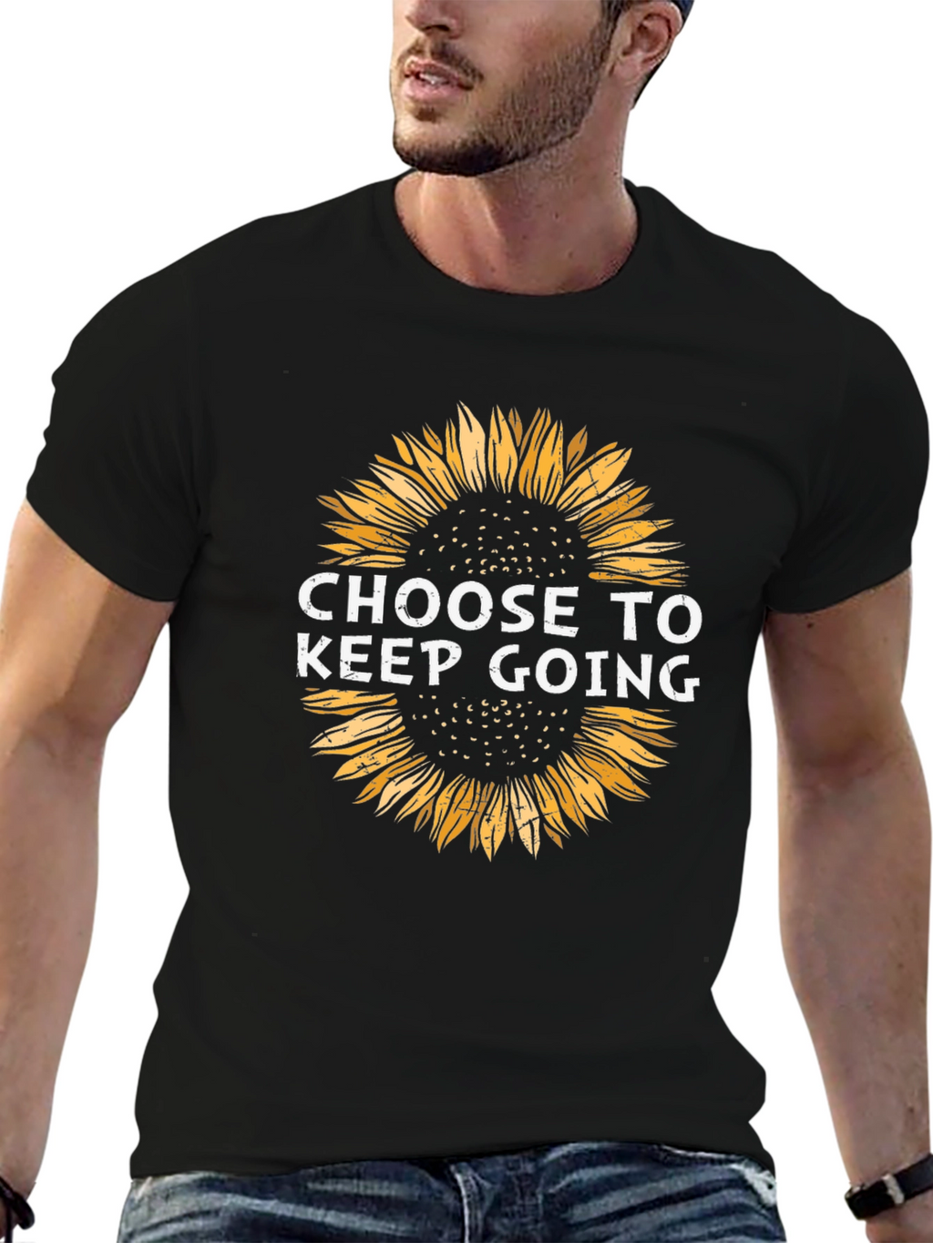 Choose to Keep Going Sunflower Black T-Shirt