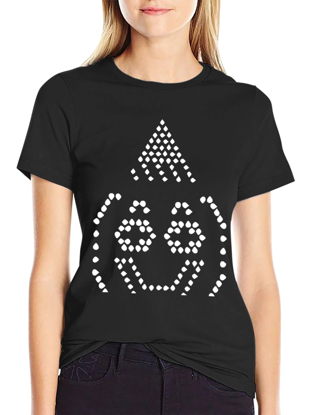 Black Tee with Pixelated Smiling Face Design