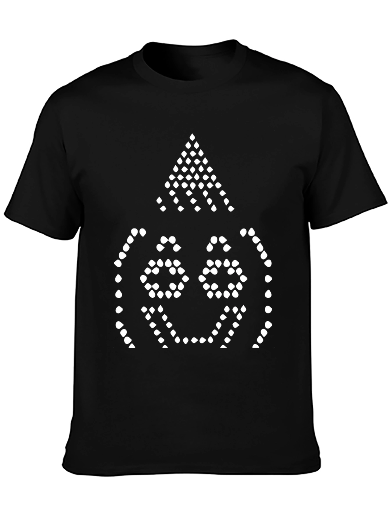Black Tee with Pixelated Smiling Face Design