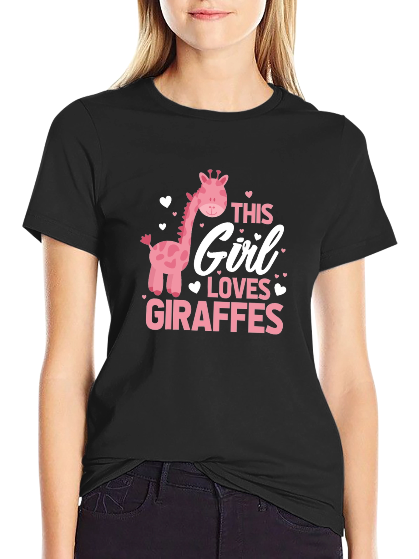 Giraffe Lover Tee - Black Cotton T-Shirt