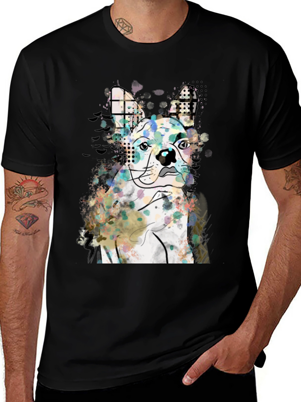 Dog Graphic Mens Black T-Shirt