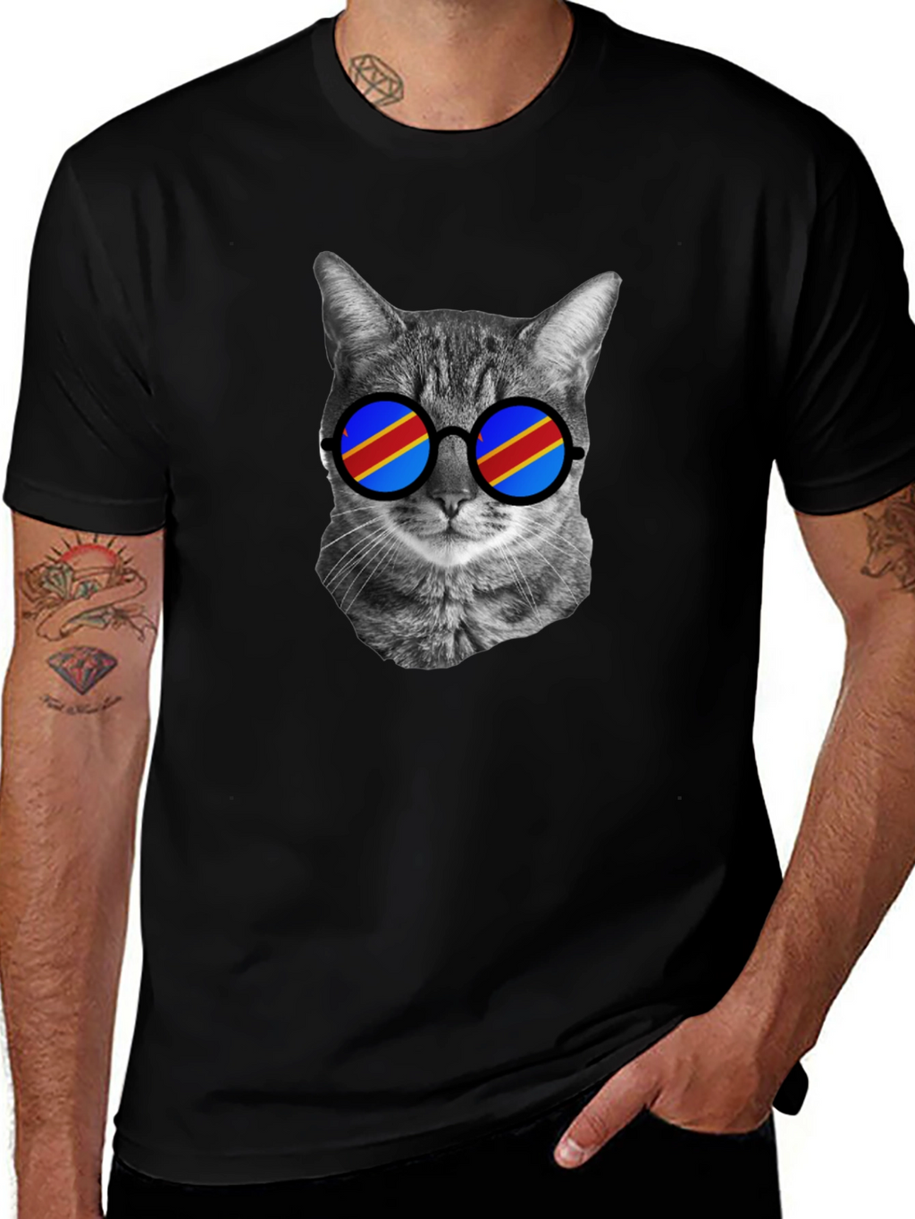 Cool Cat T-Shirt with Flag Sunglasses