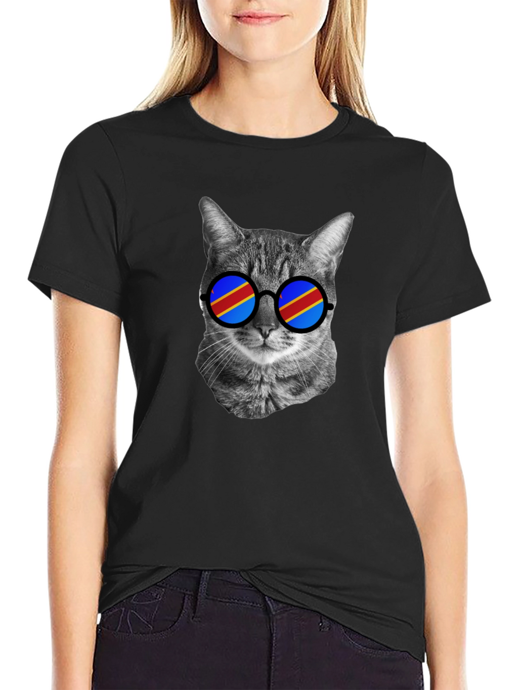 Cool Cat T-Shirt with Flag Sunglasses