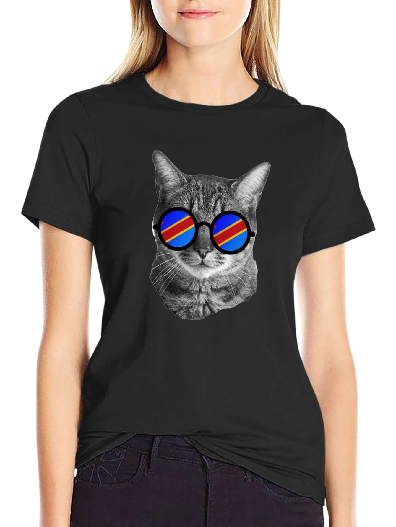 Cool Cat T-Shirt with Flag Sunglasses