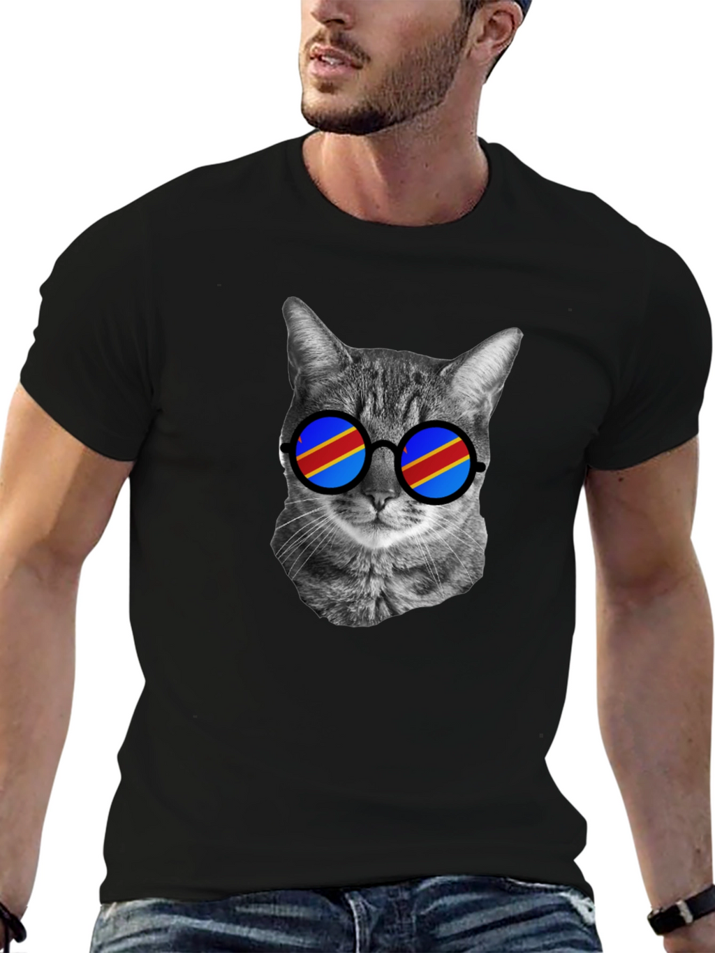 Cool Cat T-Shirt with Flag Sunglasses