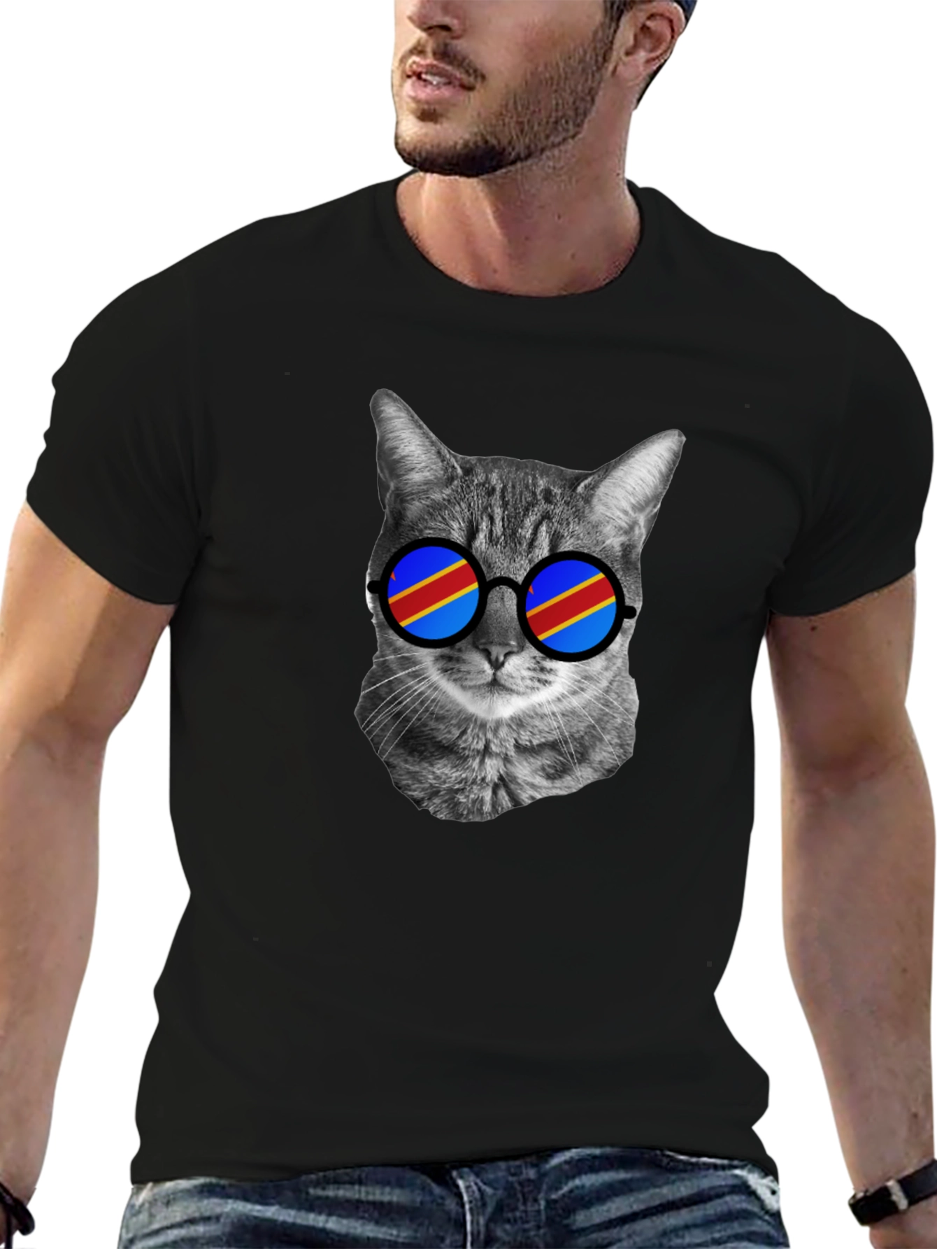 Cool Cat T-Shirt with Flag Sunglasses