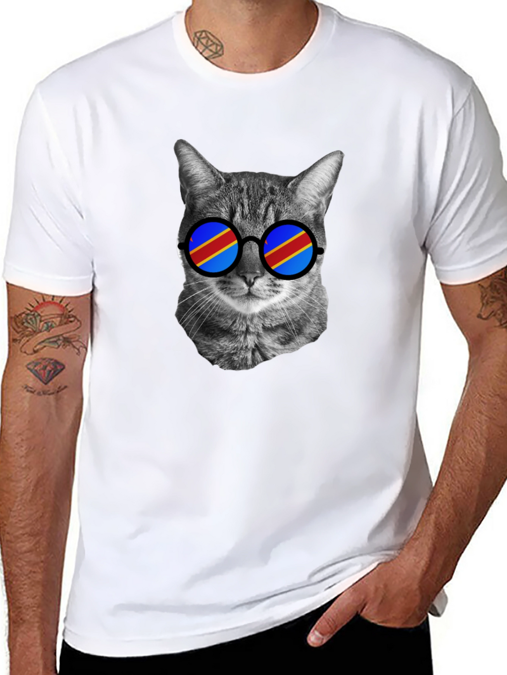 Cool Cat T-Shirt with Flag Sunglasses