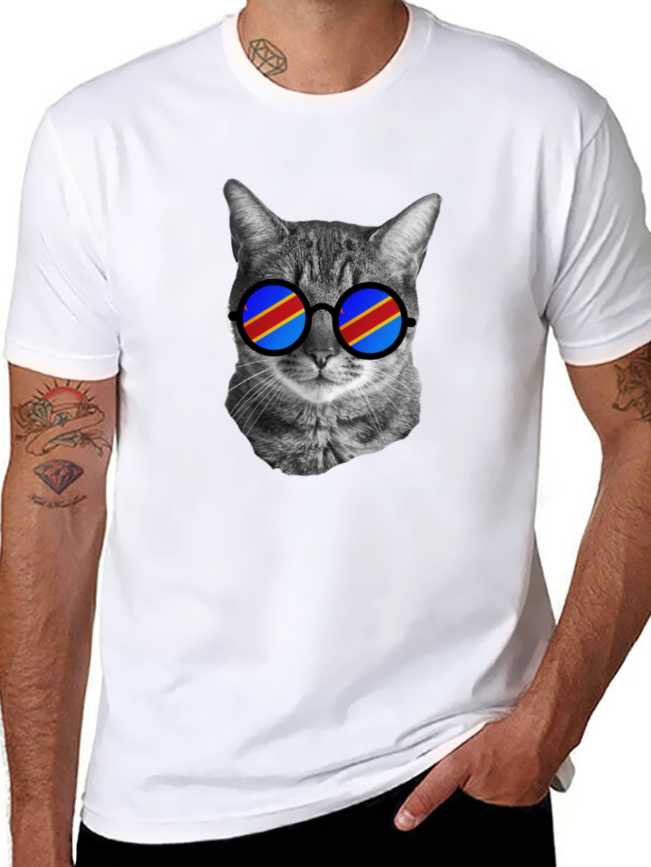 Cool Cat T-Shirt with Flag Sunglasses