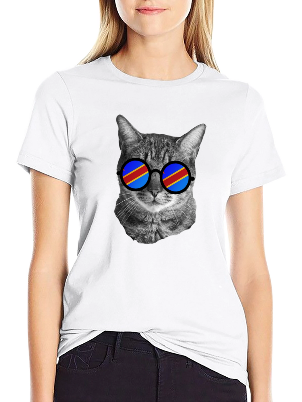 Cool Cat T-Shirt with Flag Sunglasses