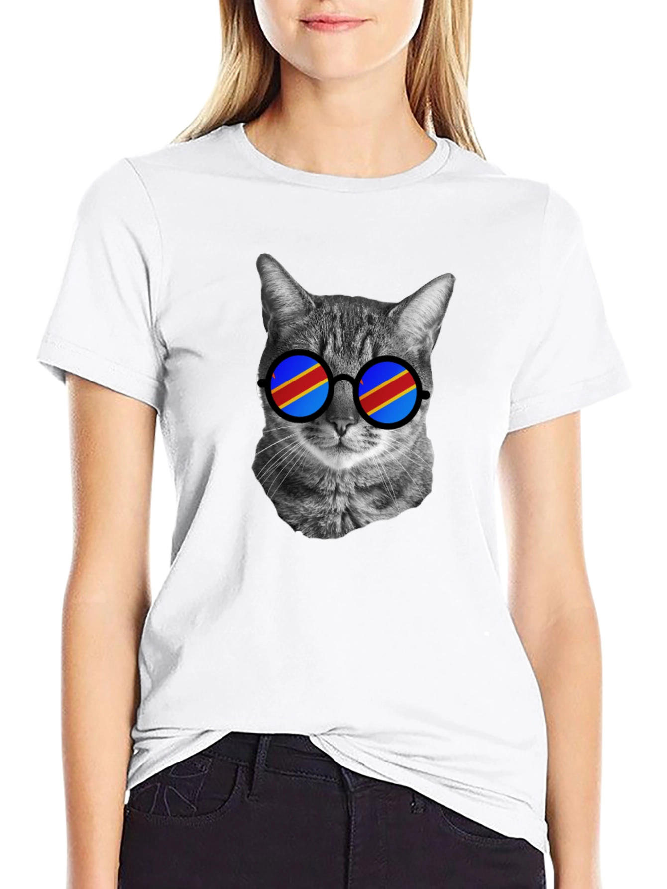Cool Cat T-Shirt with Flag Sunglasses