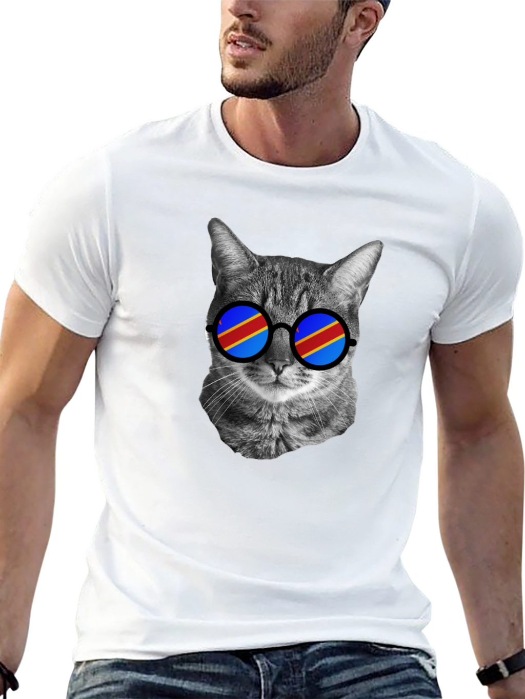 Cool Cat T-Shirt with Flag Sunglasses