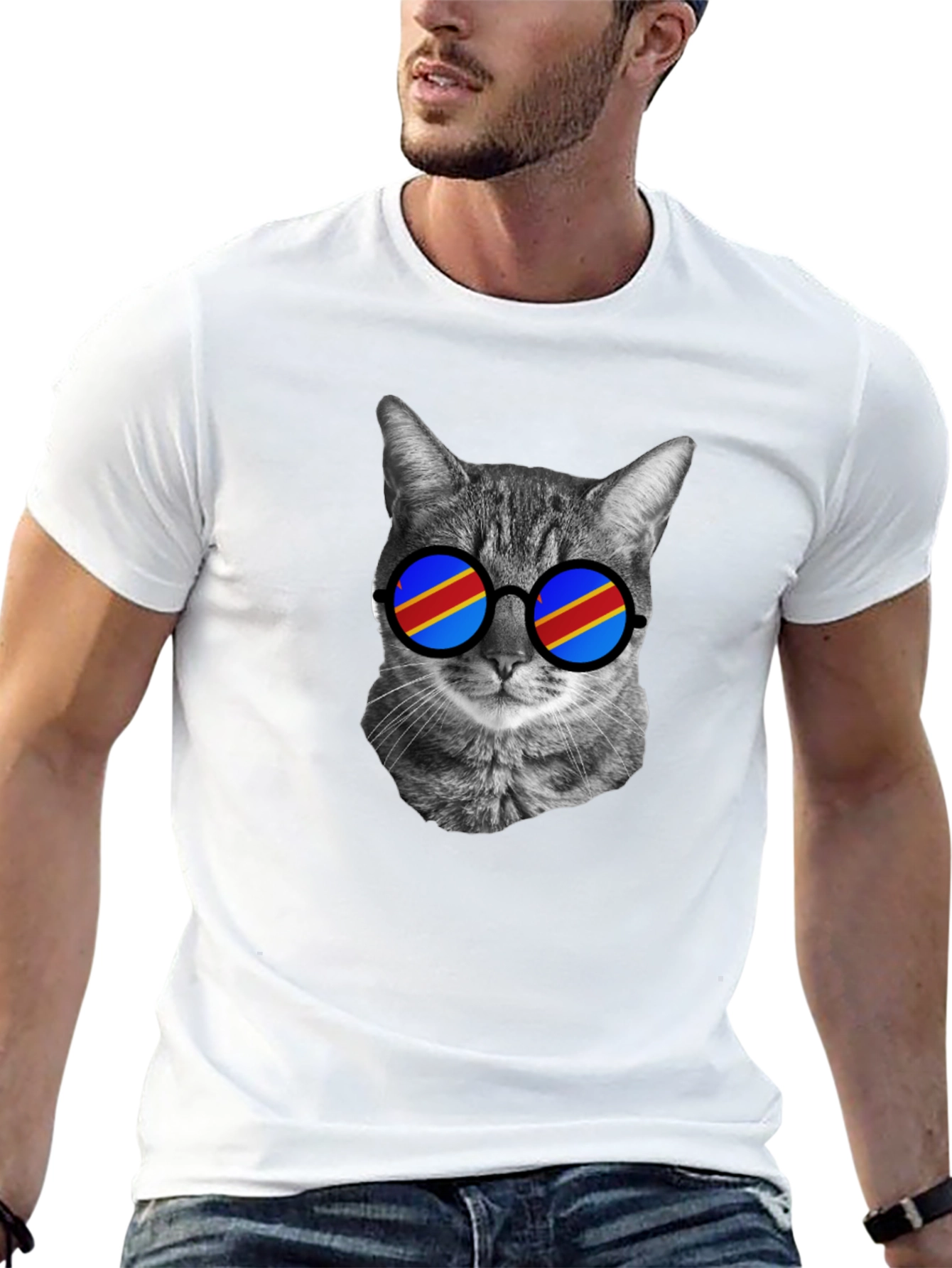 Cool Cat T-Shirt with Flag Sunglasses