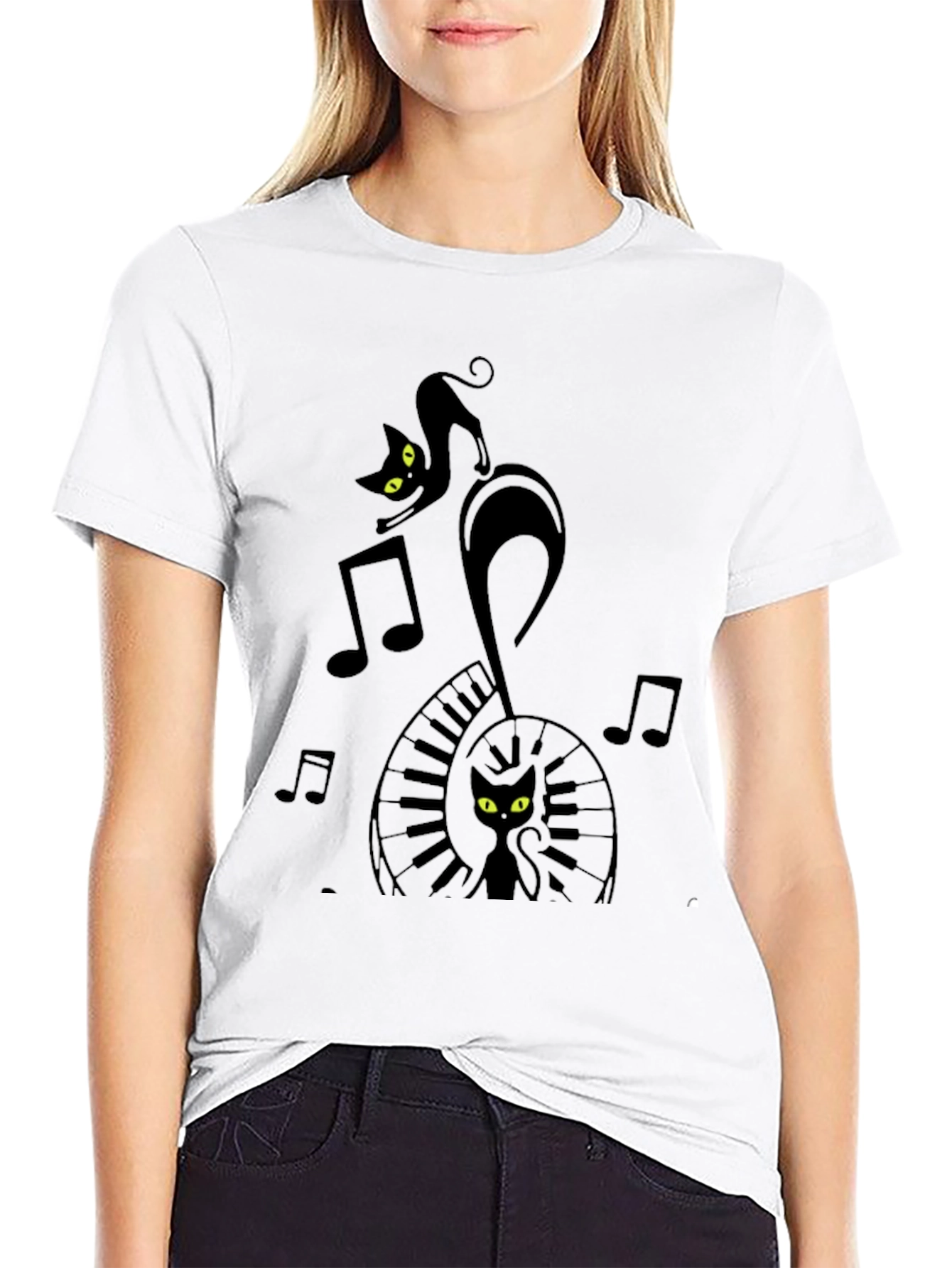 Musical Cat Black Graphic T-Shirt