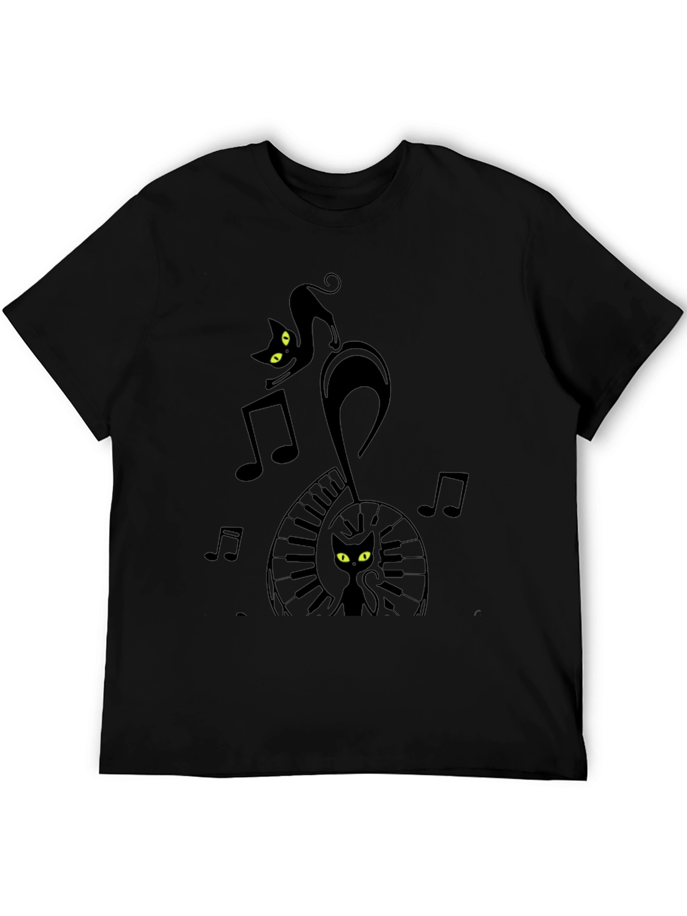 Musical Cat Black Graphic T-Shirt