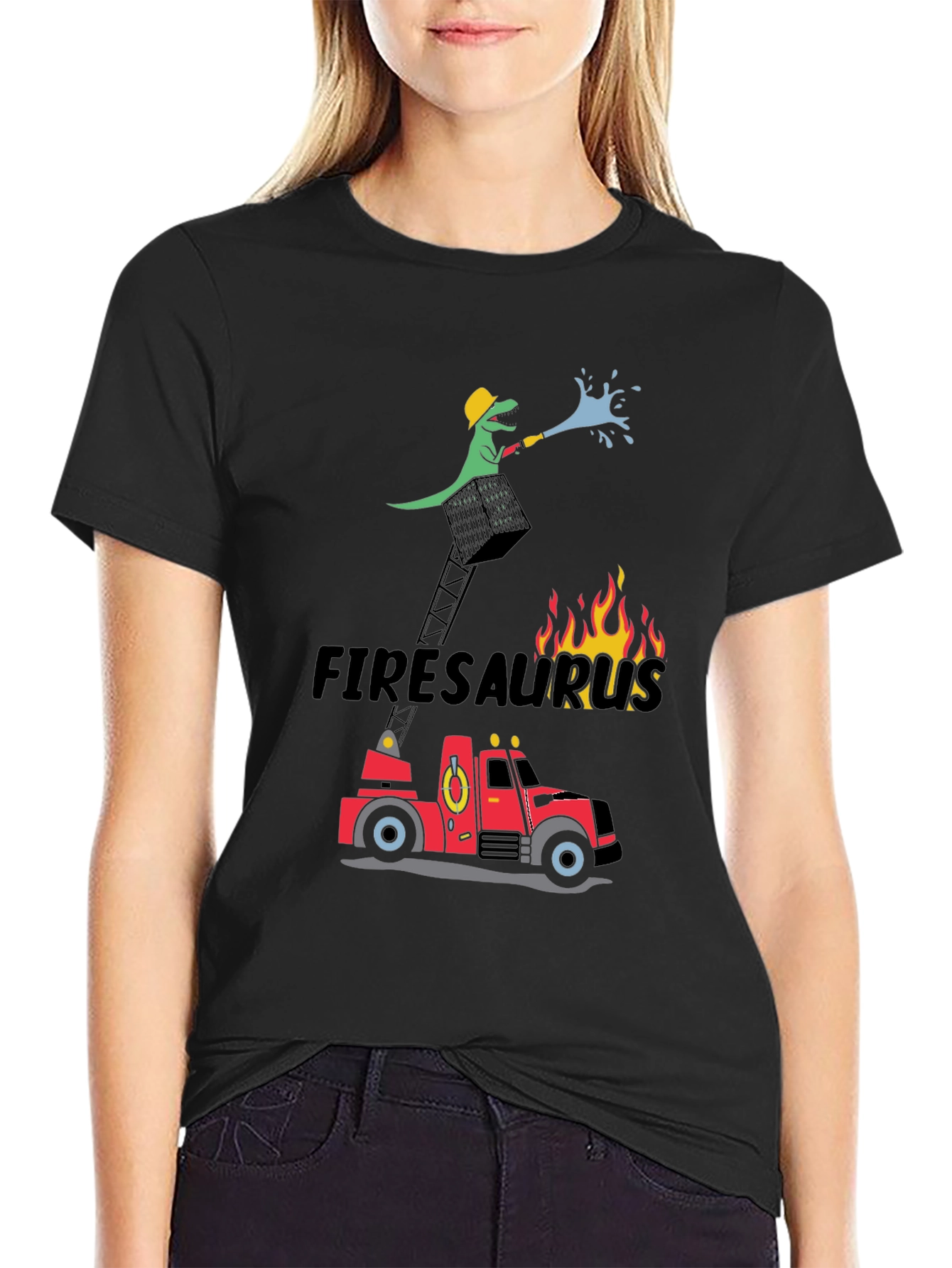 Firesaurus Cartoon Graphic T-Shirt