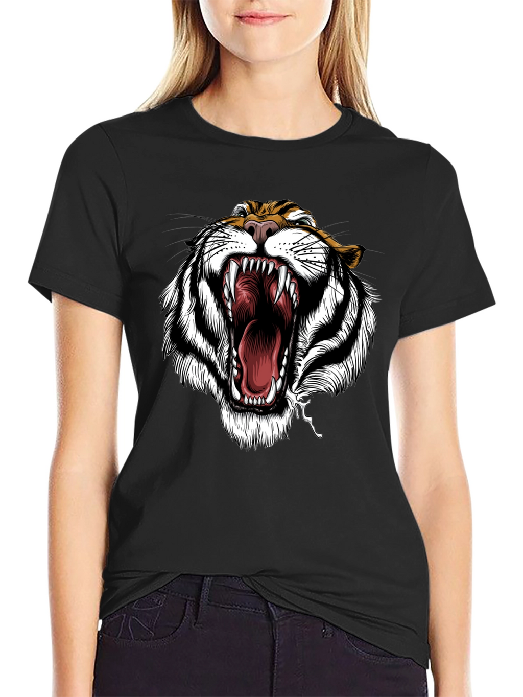 Tiger Roar Graphic Print Black T-Shirt